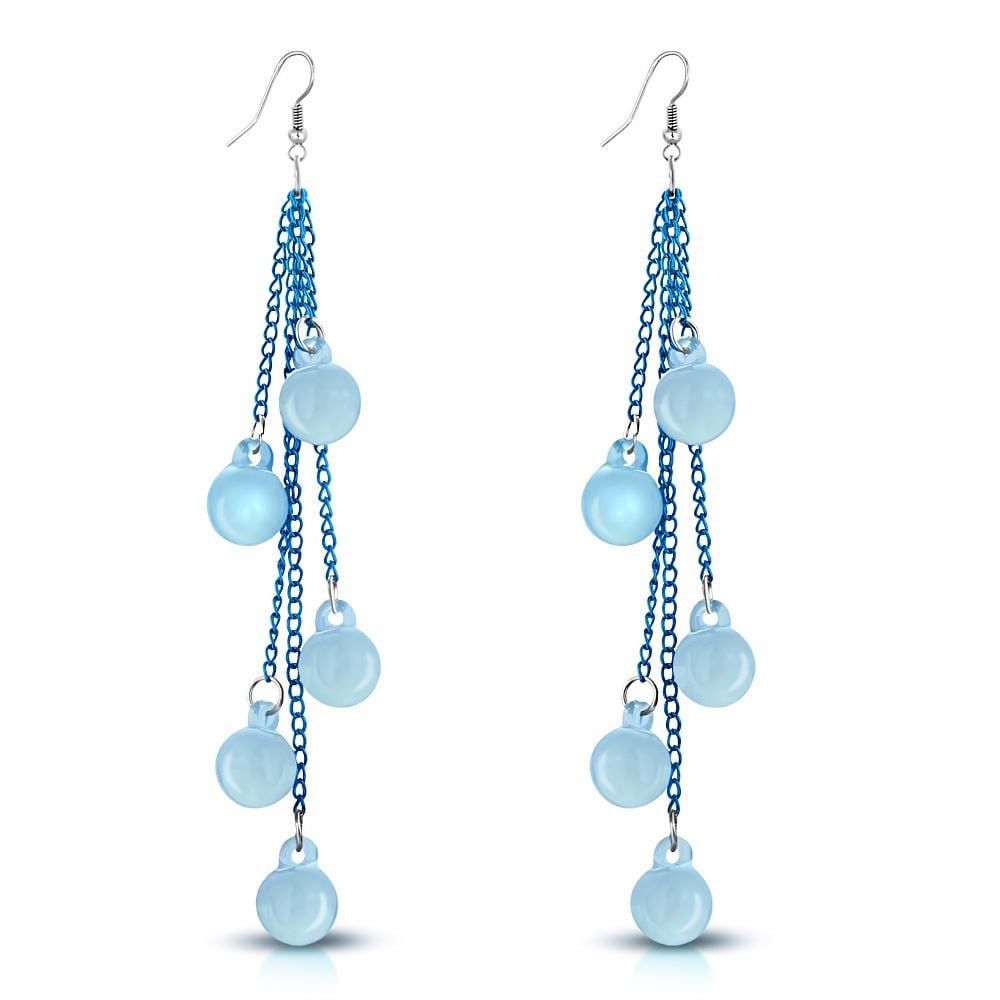 Fashion Long Drop Blue Circle Beads  Earrings (pair) 