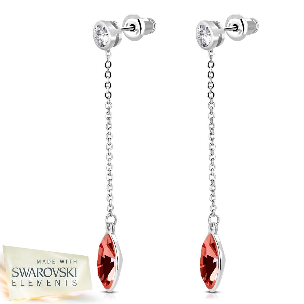Copper w/ White Gold Color Plating Long Drop Stud Earrings w/ Hyacinth & Swarovski® Elements Crystals (Pair) 