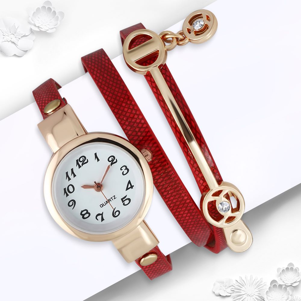 Fashion Watch PVC Leather Strap Bracelet Wrist Watch w/ Clear CZ 