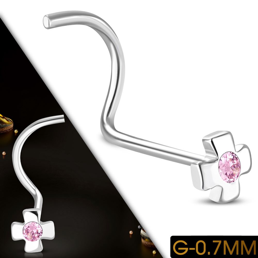G-0.7mm | Stainless Steel Nose Ring w/ Rose Pink CZ
