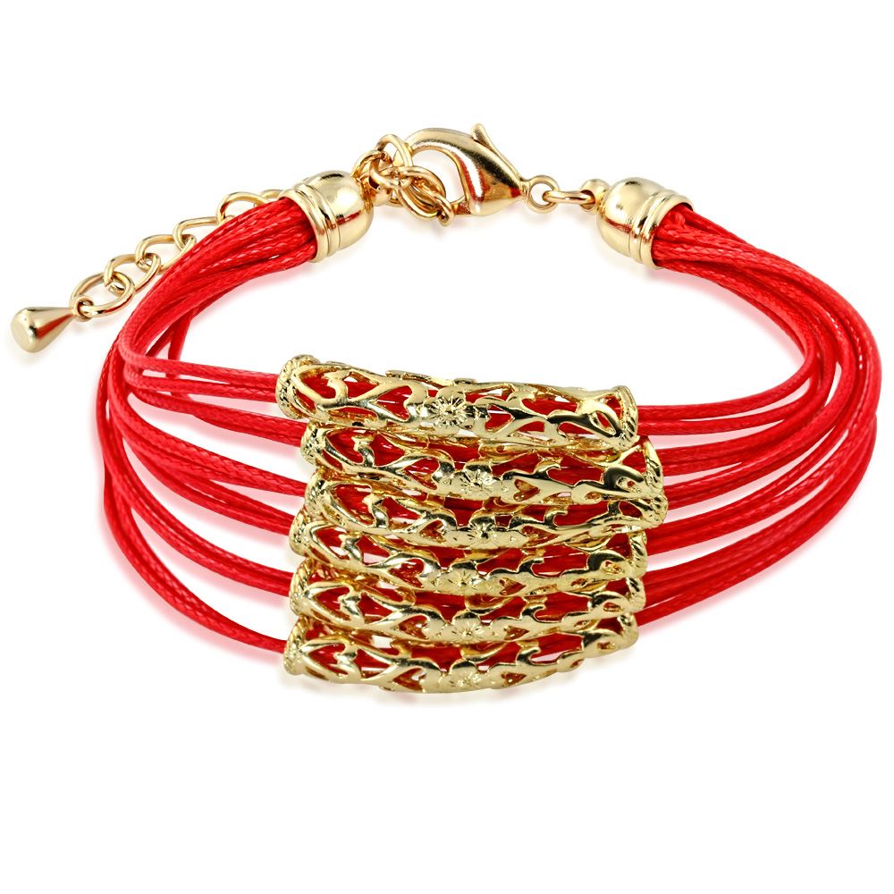 Multi Red Leather Cord Extender Chain Bracelet