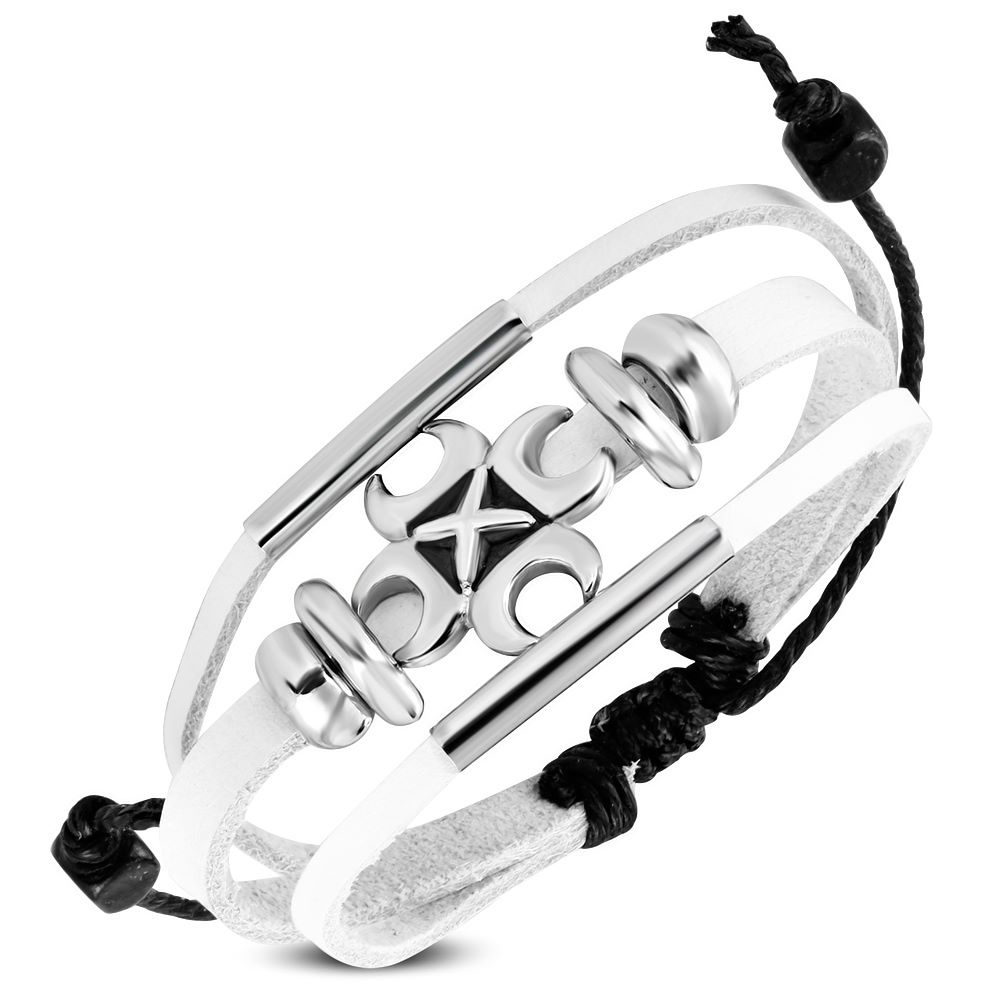 Criss-Cross Adjustable White Leather Bracelet