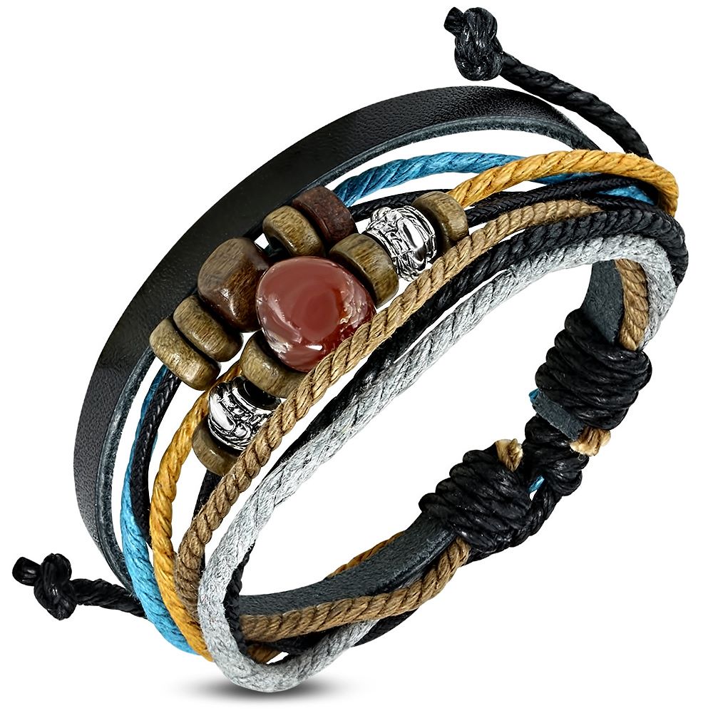 Multi Color Adjustable Black Leather Bracele