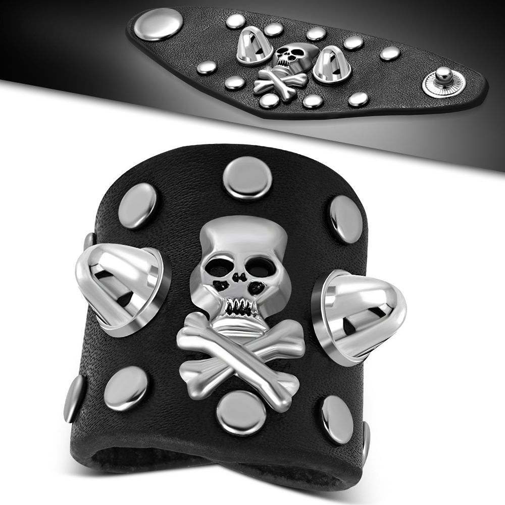 Leather Pirate Skull Crossbones Black Ring