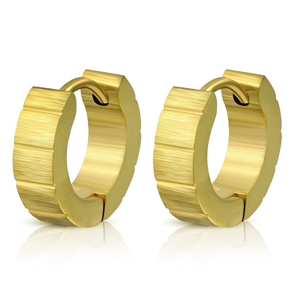 4mm Stainless Steel Gold Plated Finished Diamond-Cut Huggie (Pair)