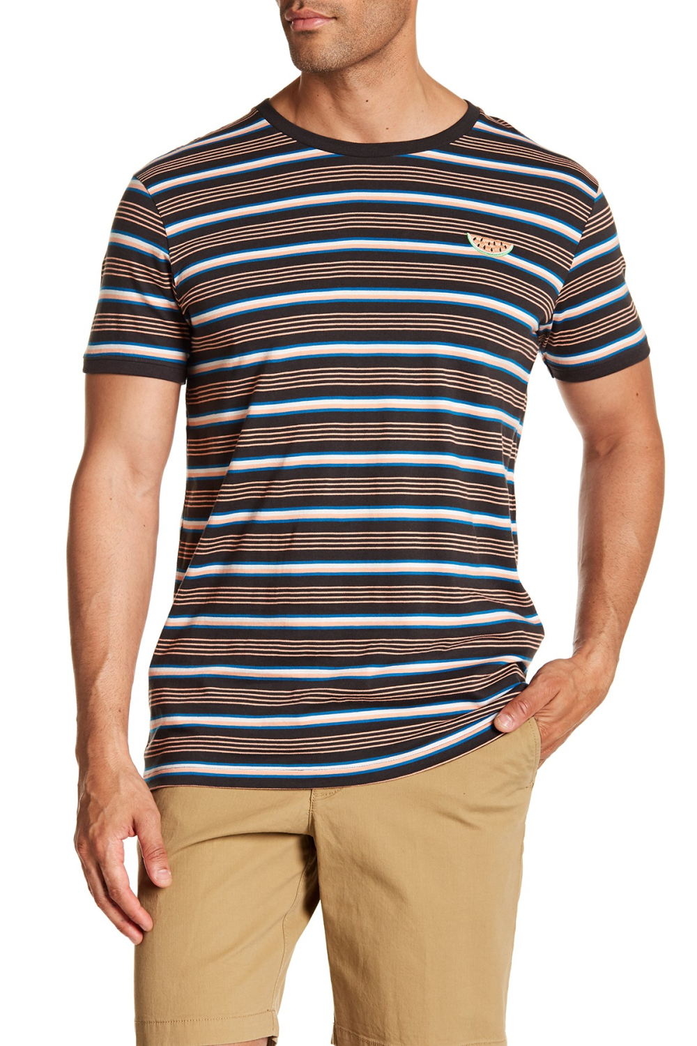 Striped Pattern Crew Neck Tee Size: M