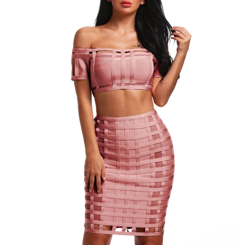 B158 - Caged Crop Bandage Two Piece 