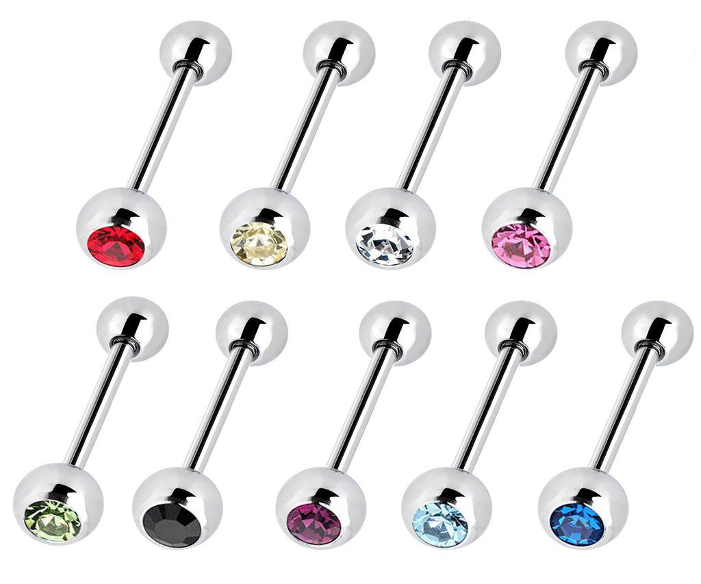 CZ Gem Assorted Tongue Rings|Size: 14G 