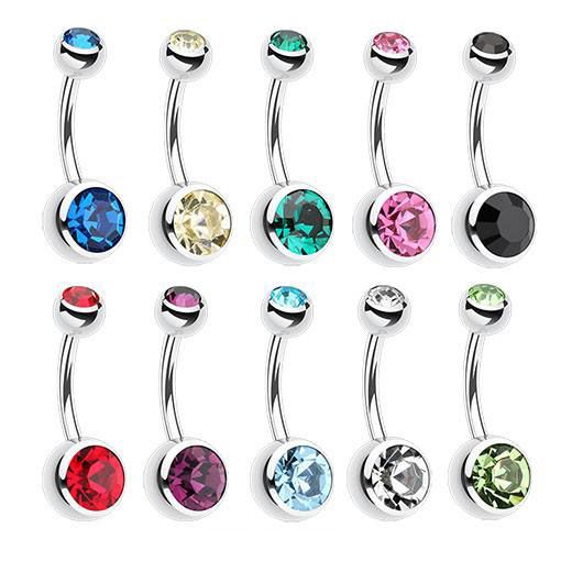 14G CZ Assorted Double Gem|Belly Rings|Choose Color