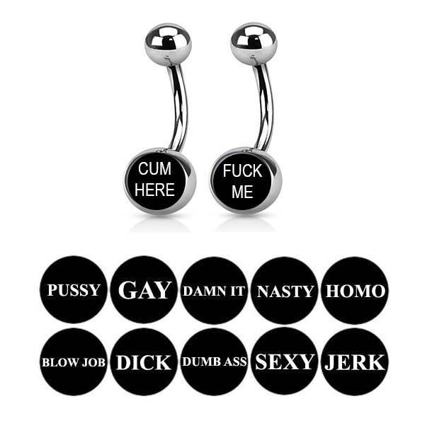 14G|Bad And Naughty Word Logo Belly Ring