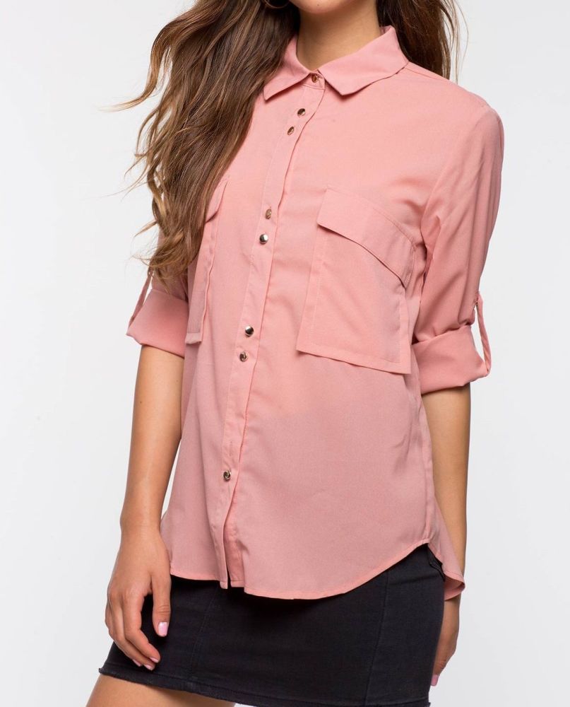 Roll Sleeve Pocketed Top 