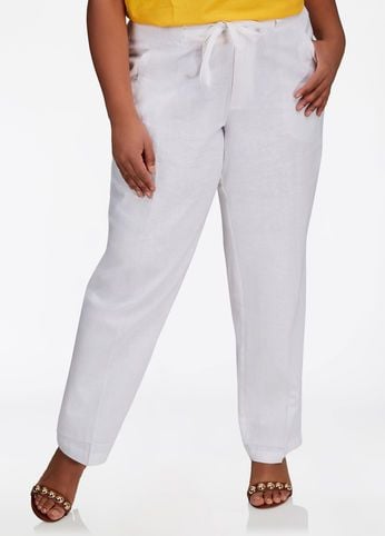 Drawstring Loose Fit Linen Pants - Size 12