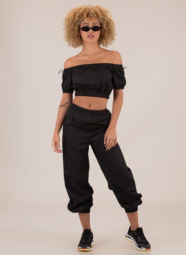 Black OTS Crop Jogger Suit Size: S