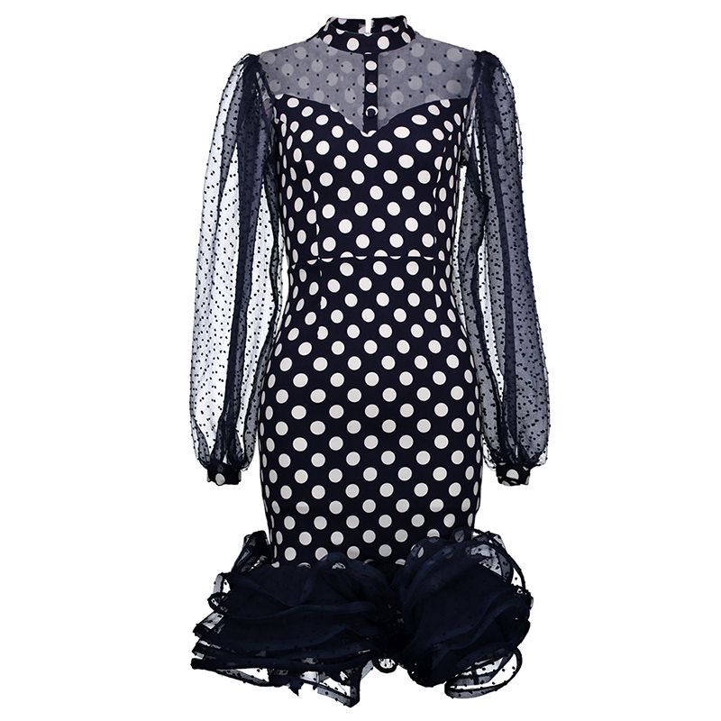 B051|Mesh LS Polka Dot Dress Size:M