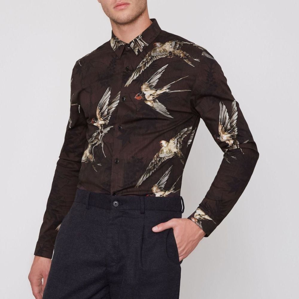 River Island Printed Muscle Fit Shirt|Size: XXS