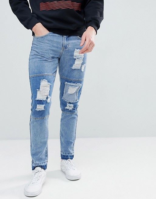 patchwork ripped jeans