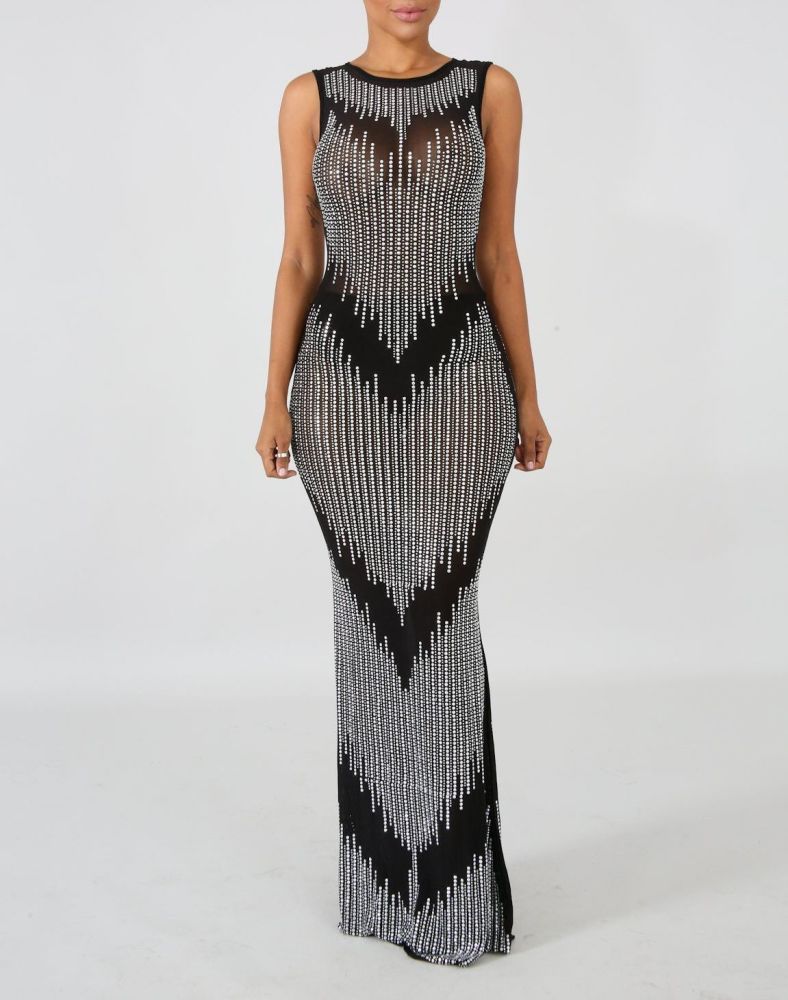 A014|Sexy Black/Silver Maxi Dress|Size: S