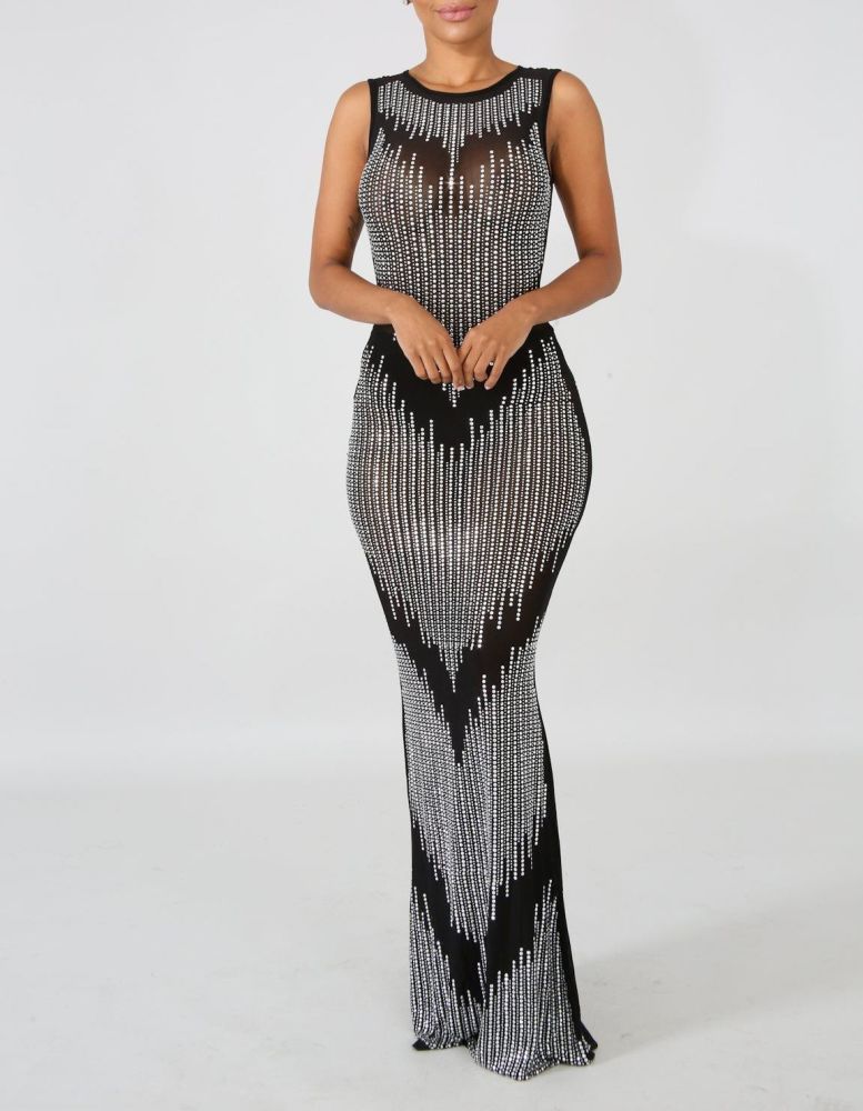 A014|Sexy Black/Silver Maxi Dress|Size: S