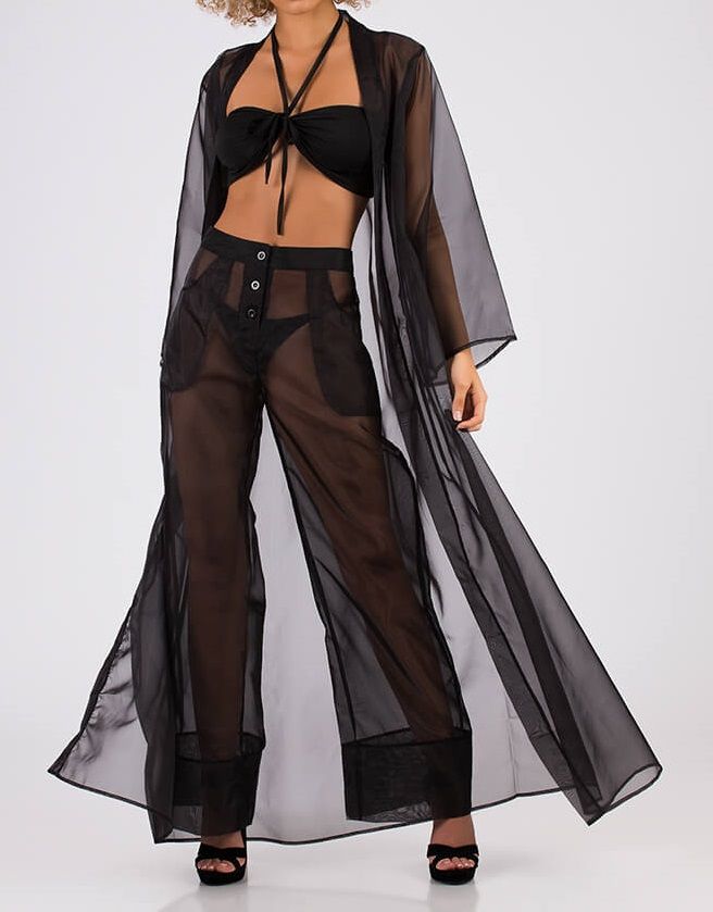 Black 3 Piece See Through Pants Suit Size: M