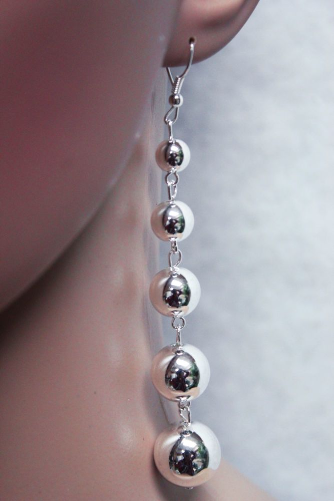 Silver Round Drop Earrings 