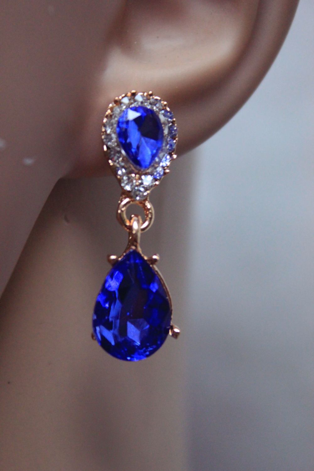 Crystal/Blue Teardrop Earrings