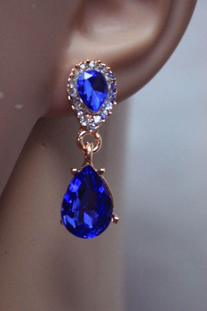 Crystal/Blue Teardrop Earrings