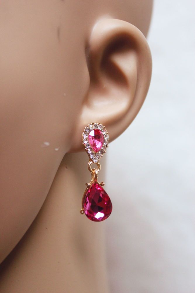 Pink Crystal Teardrop Earrings