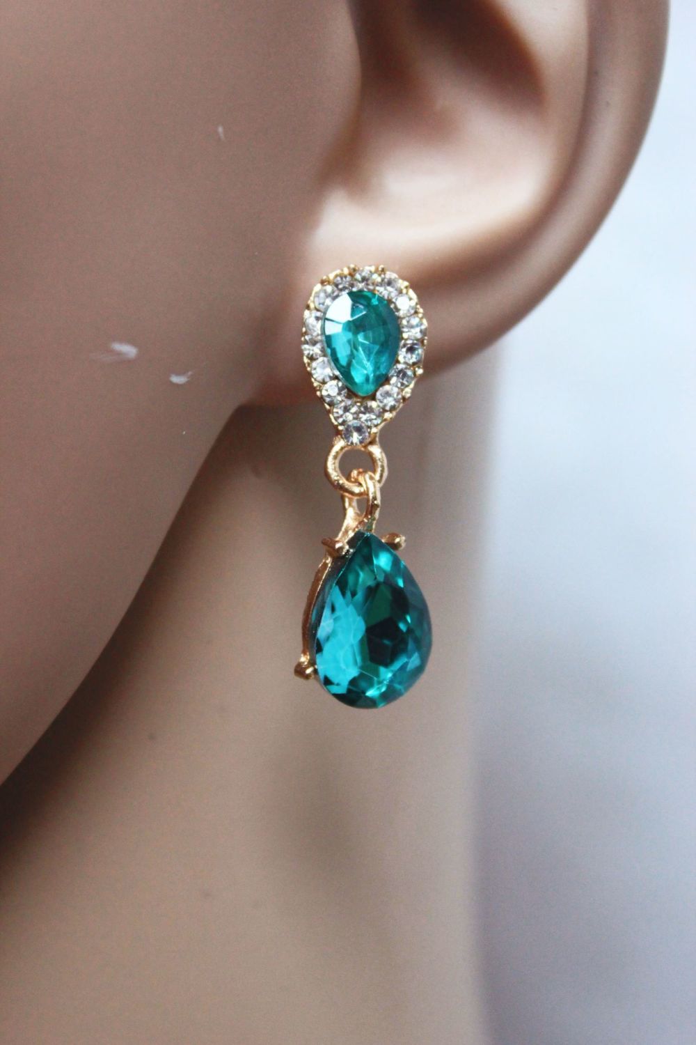 Green Crystal Teardrop Earrings