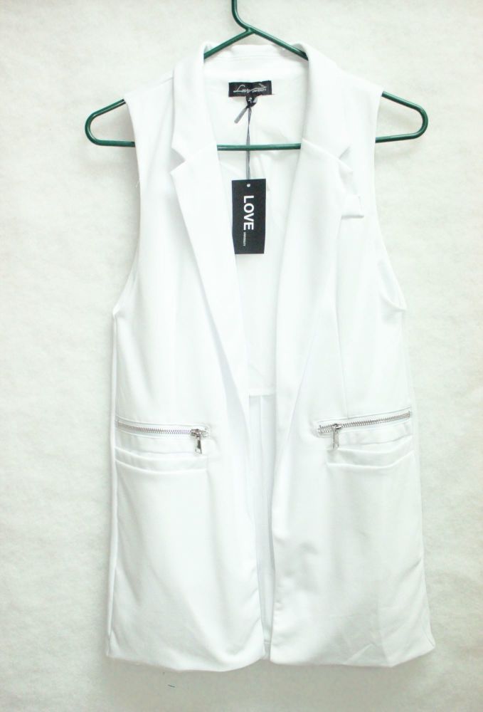 White Open Front Sleeveless Jacket|Size: M