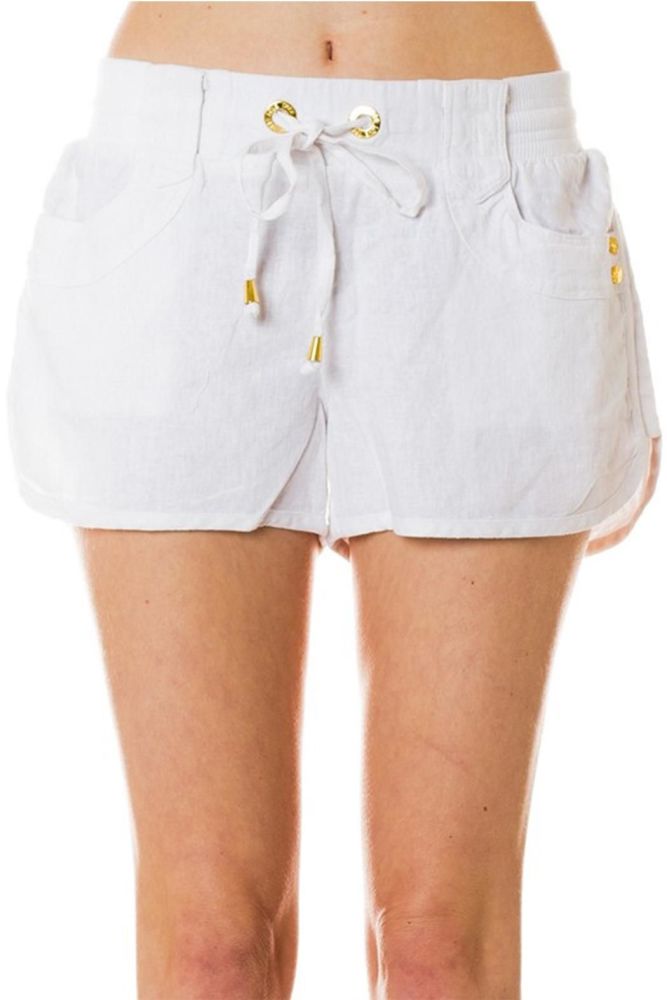 Drawstring White Linen Shorts|Size: M