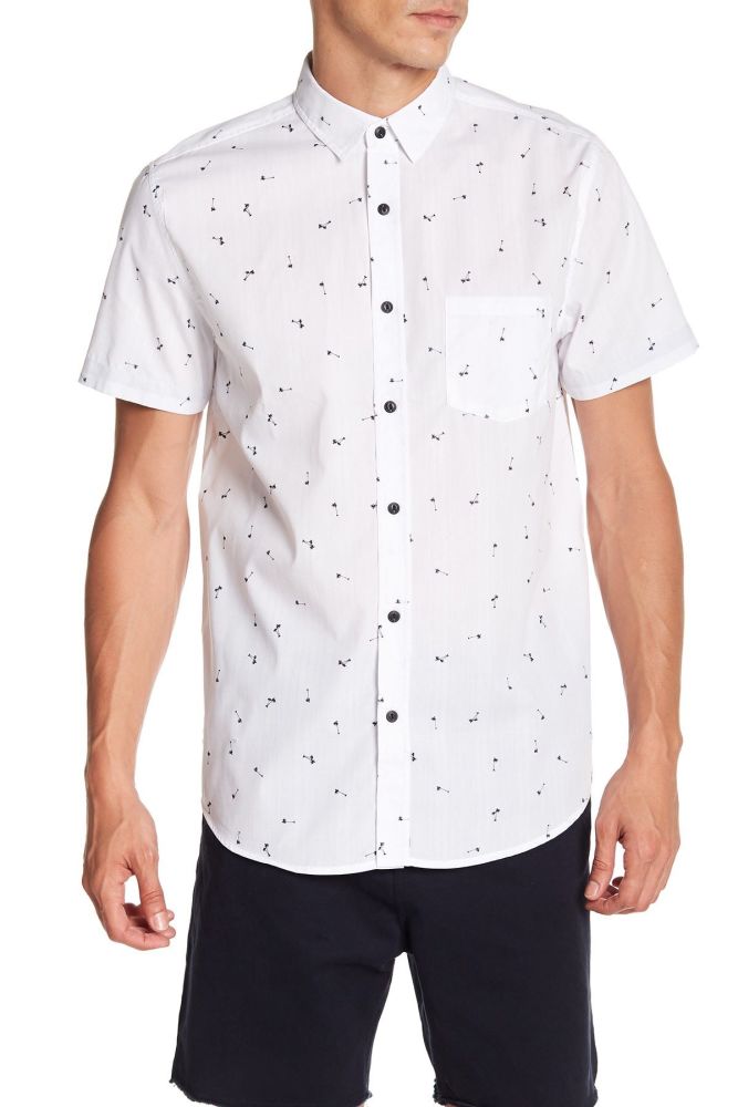 White Short Sleeve Printed Regular Fit Shirt|Size: S