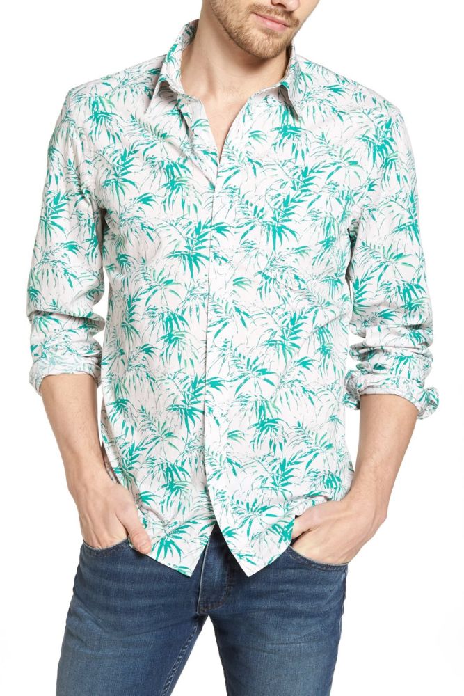 Palm Printed Slim Fit Shirt Size: LR