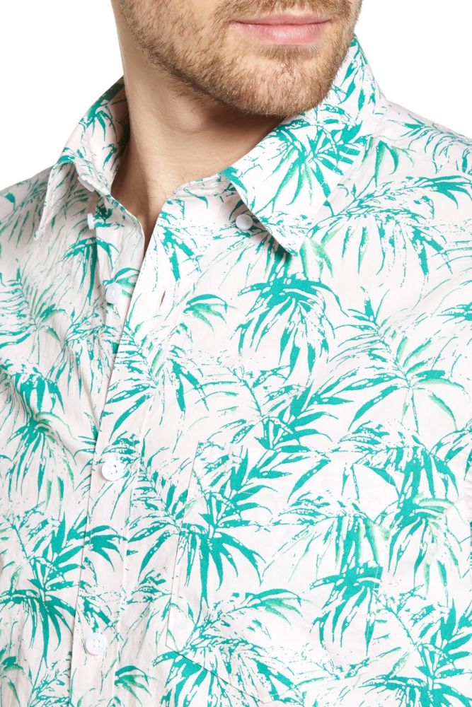 Palm Printed Slim Fit Shirt Size: LR
