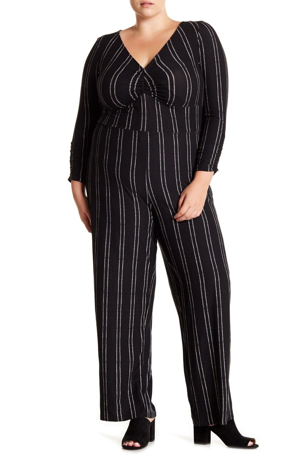 3/4 Sleeve Ruched Jumpsuit|Size: 1X