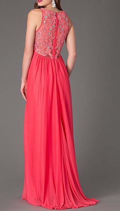 A007|Stone Trim Lace Back Chiffon Dress|Size: S