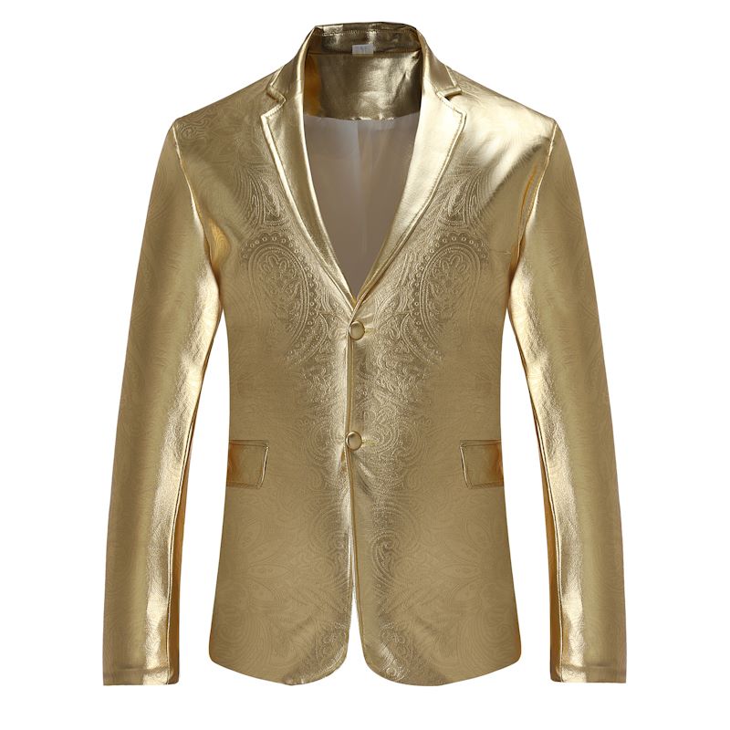 Gold Slim Fit Printed Blazer|Size: 2XL