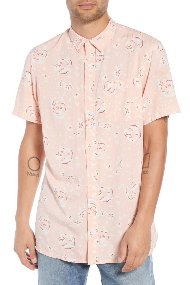 Short Sleeve Printed  Woven Shirt|Size: M