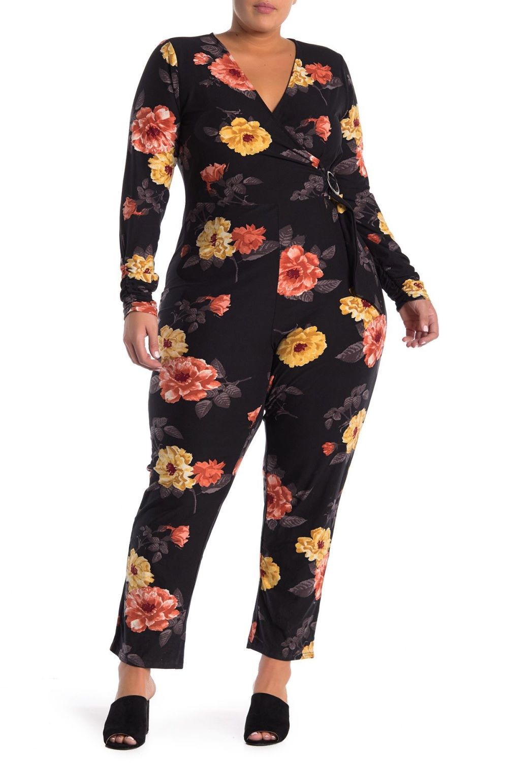 Printed Jersey Wrap Waist Jumpsuit|Size: 1X 