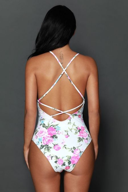 Floral Print Cut Out One Piece Swimsuit|Size: S