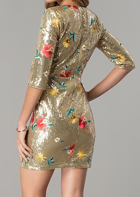 SS Floral Print Sequins Dress #A179 Size: S
