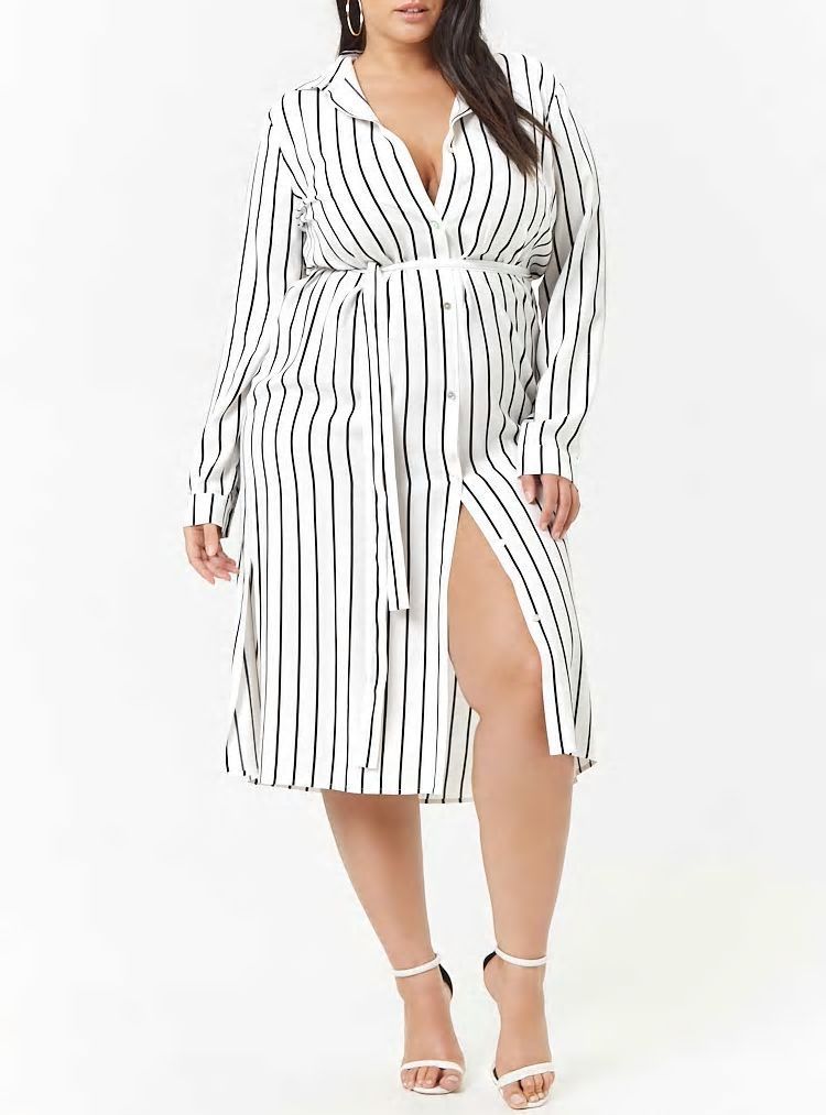 Long Sleeve Striped Shirt Dress|Size: 3X