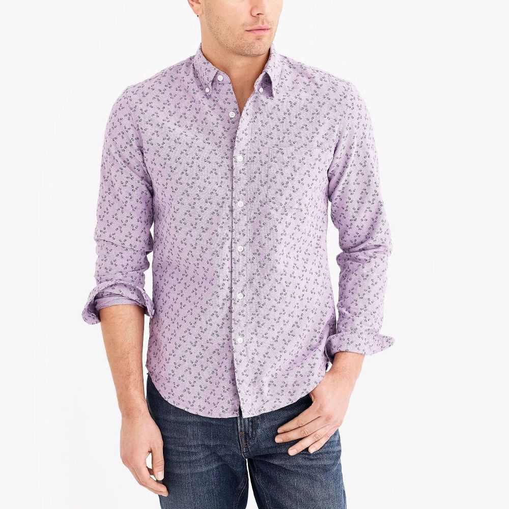 Slim Fit Oxford Printed Long Sleeve Shirt Size: X-Large