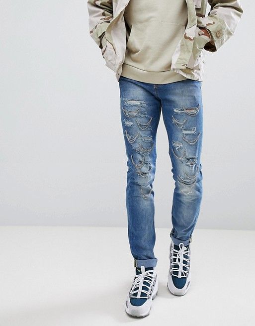#24TG - Extreme Ripped/Chained Skinny Jeans|Size: W34 L32 (SJ)