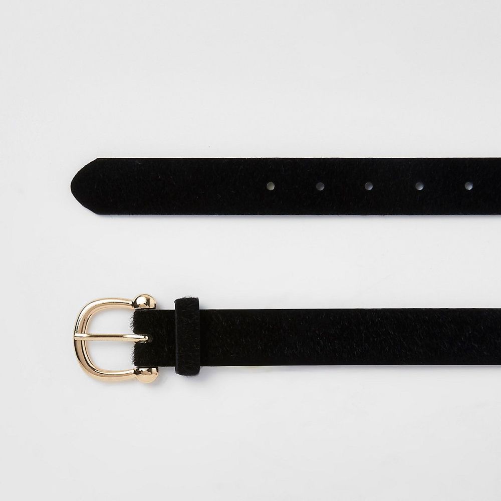 Black Leather Gold Buckle Belt|Size: M (RI)