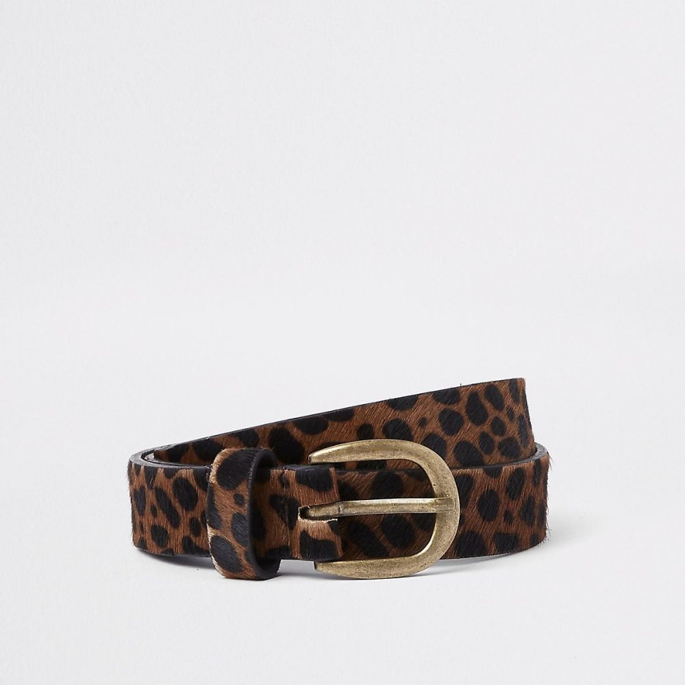 Brown Leather Leopard Print Belt|Size: M (RI)
