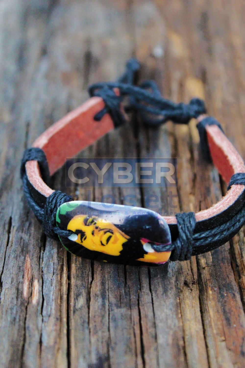 #01|Bob Marley Print Leather Bracelet