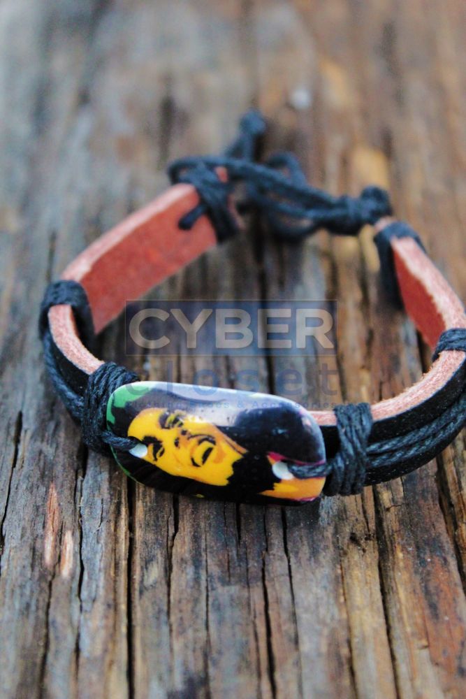 #01 Bob Marley Print Leather Bracelet