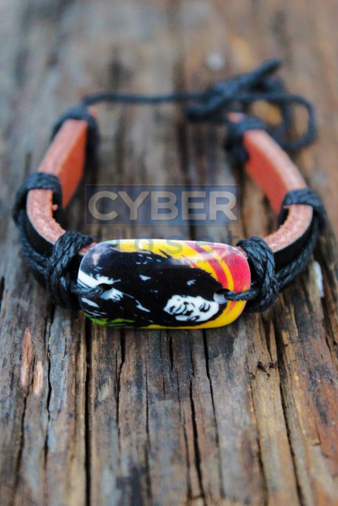 #05 Bob Marley Print Leather Bracelet 
