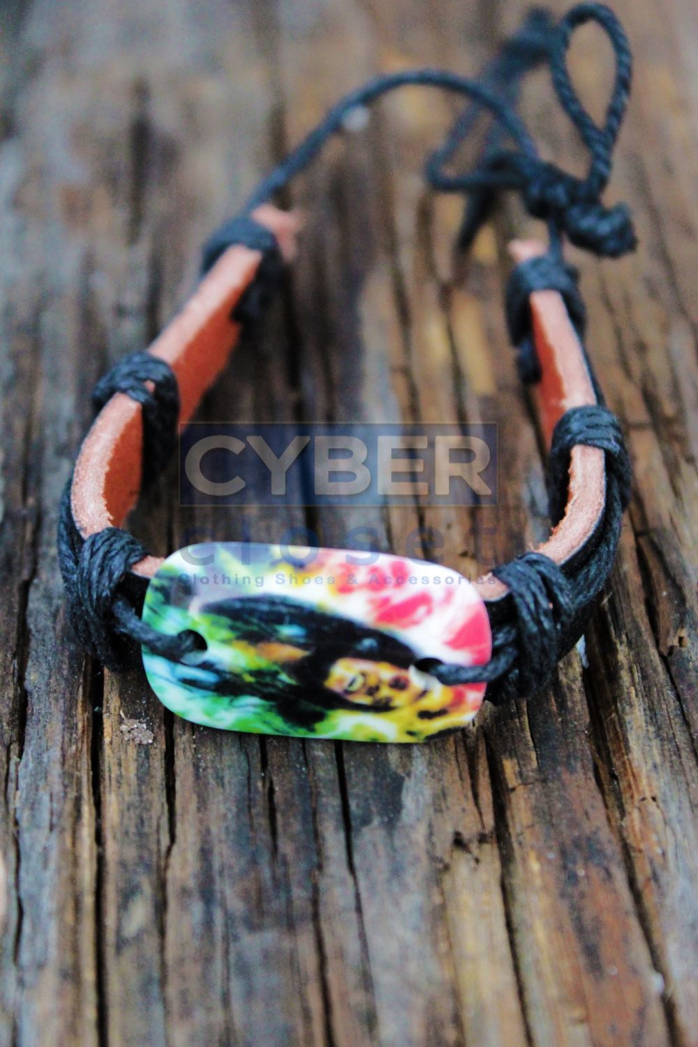 #10|Bob Marley Print Leather Adjustable Bracelet 
