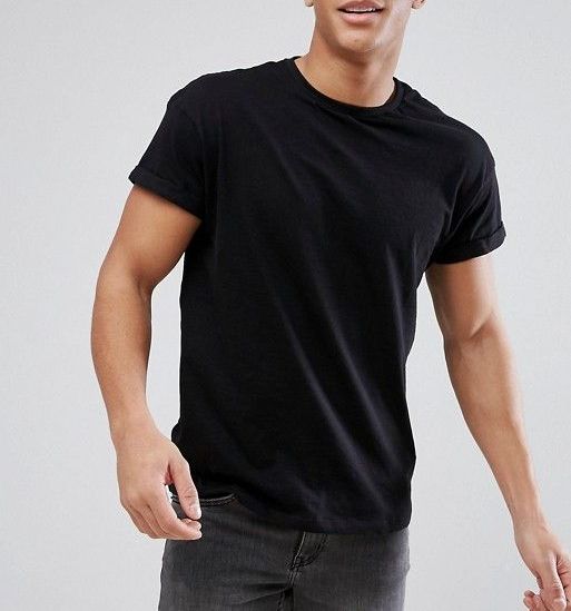 Black Roll Sleeve T-shirt|Size: XS